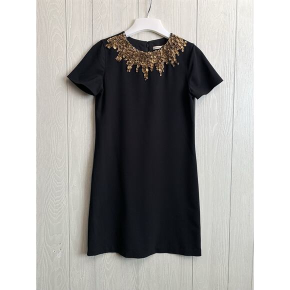 Alice + Olivia Black Dress Gold Beaded Neckline Size 2 - Picture 1 of 6